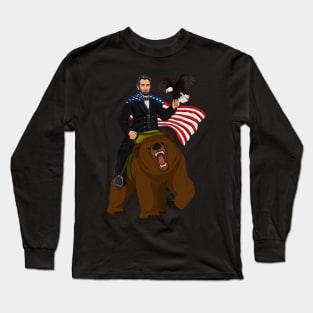 Abe Lincoln On a Bear 4 th of july Merica Long Sleeve T-Shirt